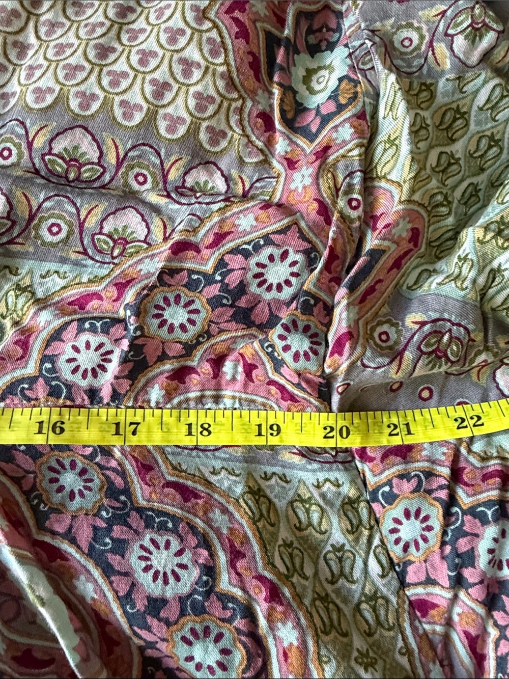 World Market Boho Paisley Floral Maxi Dress Green Pink Rayon Kimono Sleeve L/XL - Picture 6 of 7
